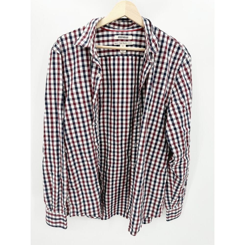 Goodthreads Standard Fit Red Blue Button Down Cotton Shirt Men's Size Large L